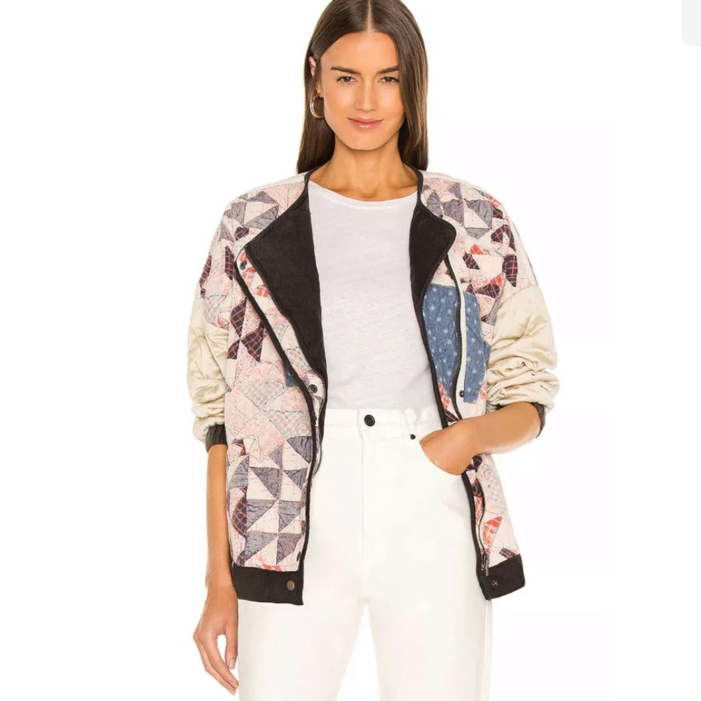Free People Rudy Patchwork Quilted Bomber Jacket - size L - Picture 5 of 10